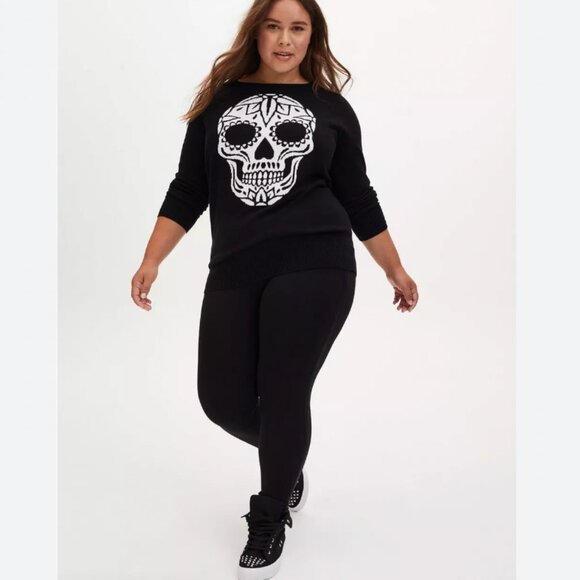 Torrid Black Crew Neck Sugar Skull Novelty Goth Grunge Long Sleeve Size 3X - Picture 1 of 8